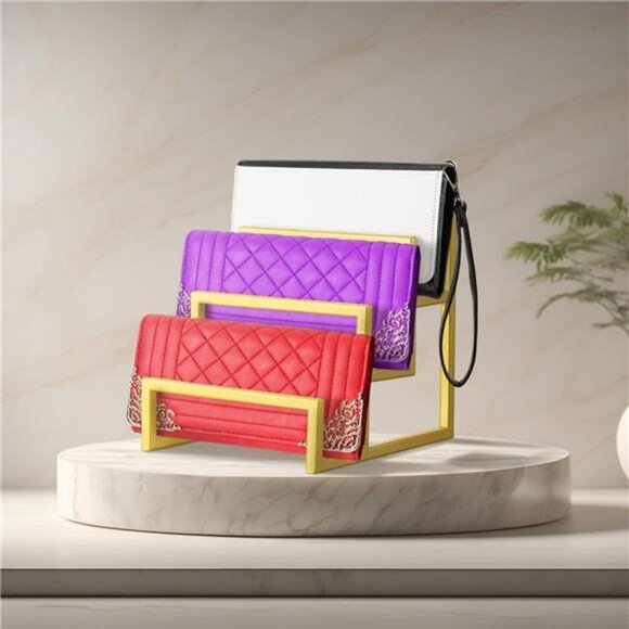 Purse Organizer Display Stand 3 Tier Metal Wallet Rack Handbag Holder Closet 2Pc - Picture 2 of 7